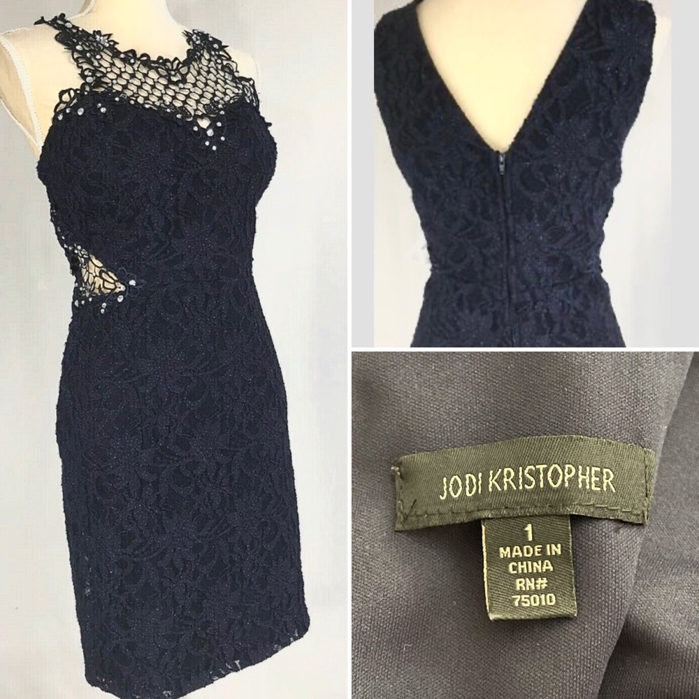 Jodi Kristopher Midnight Blue Evening Dress Size 1 - Picture 4 of 16